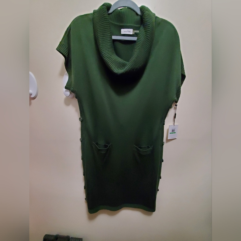 Calvin Klein hunter green Cowl Neck Sweater Dress NWT